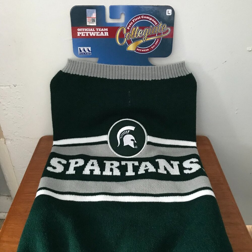 NEW Pets First NCAA Michigan State Spartans Pet Dog Sweater Jersey Size Large